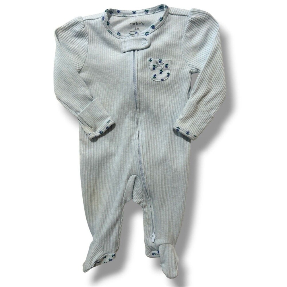Carter's Light Blue Floral Coquette Footed One-Piece